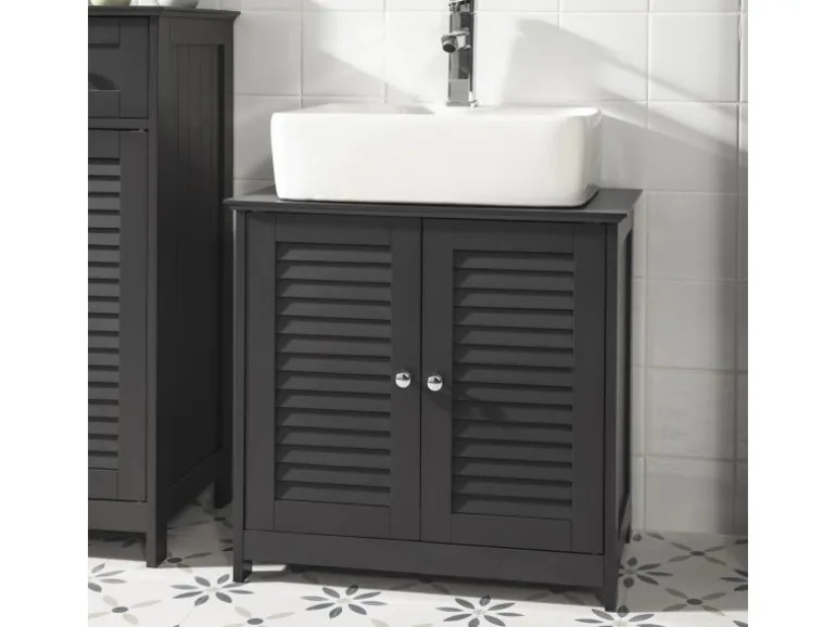 SoBuy Waschbeckenunterschrank Badschrank mit 2 Lamellentüren MDF 60x58x35cm Grau FRG237-DG