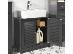 SoBuy Waschbeckenunterschrank Badschrank mit 2 Lamellentüren MDF 60x58x35cm Grau FRG237-DG