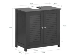 SoBuy Waschbeckenunterschrank Badschrank mit 2 Lamellentüren MDF 60x58x35cm Grau FRG237-DG