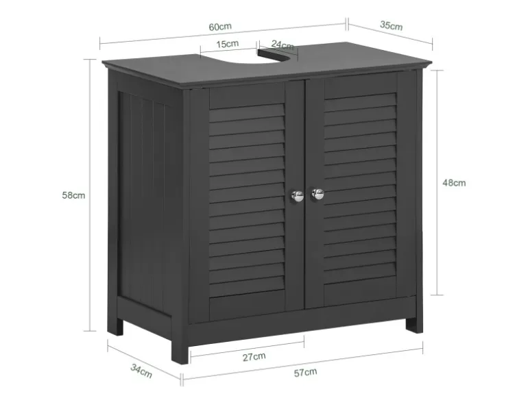 SoBuy Waschbeckenunterschrank Badschrank mit 2 Lamellentüren MDF 60x58x35cm Grau FRG237-DG