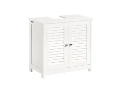 SoBuy Waschbeckenunterschrank Badschrank mit 2 Lamellentüren MDF 60x58x35cm Weiß FRG237-W