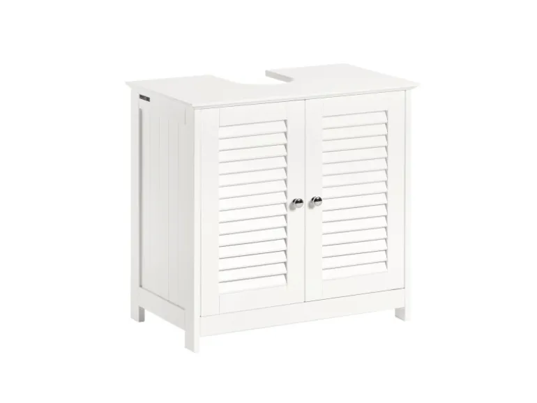 SoBuy Waschbeckenunterschrank Badschrank mit 2 Lamellentüren MDF 60x58x35cm Weiß FRG237-W