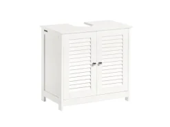 SoBuy Waschbeckenunterschrank Badschrank mit 2 Lamellentüren MDF 60x58x35cm Weiß FRG237-W