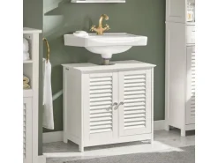 SoBuy Waschbeckenunterschrank Badschrank mit 2 Lamellentüren MDF 60x58x35cm Weiß FRG237-W