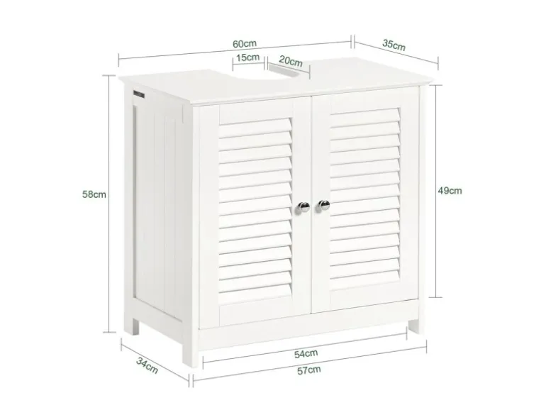 SoBuy Waschbeckenunterschrank Badschrank mit 2 Lamellentüren MDF 60x58x35cm Weiß FRG237-W