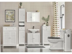 SoBuy Waschbeckenunterschrank Badschrank mit 2 Lamellentüren MDF 60x58x35cm Weiß FRG237-W