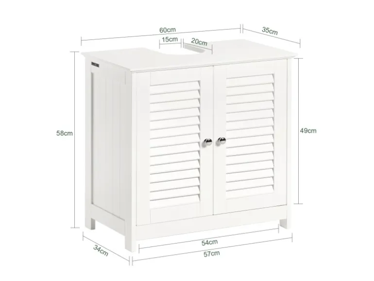 SoBuy Waschbeckenunterschrank Badschrank mit 2 Lamellentüren MDF 60x58x35cm Weiß FRG237-W