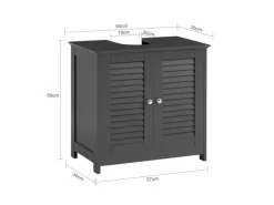 SoBuy Waschbeckenunterschrank Badschrank mit 2 Lamellentüren 60x58x35cm Grau FRG237-II-DG