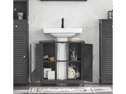 SoBuy Waschbeckenunterschrank Badschrank mit 2 Lamellentüren 60x58x35cm Grau FRG237-II-DG