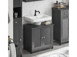 SoBuy Waschbeckenunterschrank Badschrank mit 2 Lamellentüren 60x58x35cm Grau FRG237-II-DG