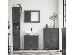 SoBuy Waschbeckenunterschrank Badschrank mit 2 Lamellentüren 60x58x35cm Grau FRG237-II-DG