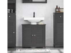 SoBuy Waschbeckenunterschrank Badschrank mit 2 Lamellentüren 60x58x35cm Grau FRG237-II-DG
