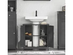 SoBuy Waschbeckenunterschrank Badschrank mit 2 Lamellentüren 60x58x35cm Grau FRG237-II-DG