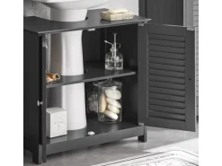 SoBuy Waschbeckenunterschrank Badschrank mit 2 Lamellentüren 60x58x35cm Grau FRG237-II-DG