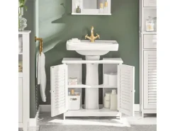 SoBuy Waschbeckenunterschrank Badschrank mit 2 Lamellentüren 60x58x35cm Weiß FRG237-II-W