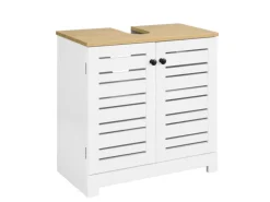 SoBuy Waschbeckenunterschrank mit Lamellentüren MDF Weiß 60 cm BZR40-W