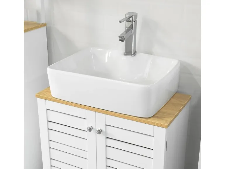 SoBuy Waschbeckenunterschrank mit Lamellentüren MDF Weiß 60 cm BZR40-W