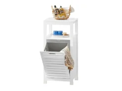 SoBuy Wäscheschrank mit ausklappbarem Wäschesacken MDF Weiß BZR67-W