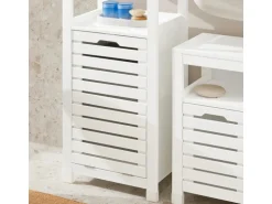 SoBuy Wäscheschrank mit ausklappbarem Wäschesacken MDF Weiß BZR67-W