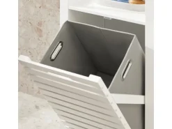 SoBuy Wäscheschrank mit ausklappbarem Wäschesacken MDF Weiß BZR67-W