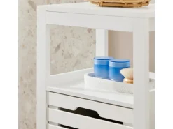 SoBuy Wäscheschrank mit ausklappbarem Wäschesacken MDF Weiß BZR67-W