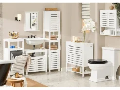 SoBuy Wäscheschrank mit ausklappbarem Wäschesacken MDF Weiß BZR67-W