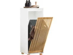 SoBuy Wäscheschrank mit Wäschesack Wäschekorb Badezimmerschrank BZR126-W