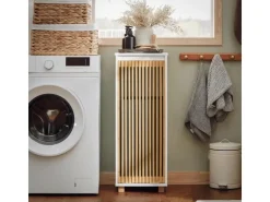 SoBuy Wäscheschrank mit Wäschesack Wäschekorb Badezimmerschrank BZR126-W