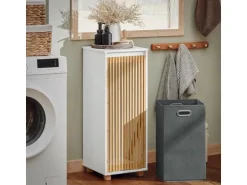 SoBuy Wäscheschrank mit Wäschesack Wäschekorb Badezimmerschrank BZR126-W