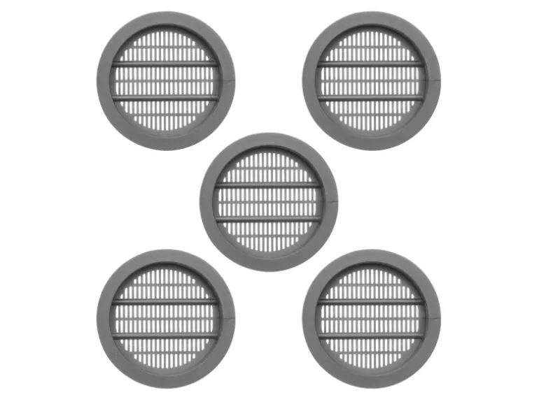 SOTECH 5 Stück Lüftungsrosette Ø49 mm aus Kunststoff Zum Einlassen Silbergrau