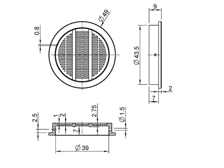 SOTECH 5 Stück Lüftungsrosette Ø49 mm aus Kunststoff Zum Einlassen Silbergrau