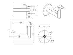 SOTECH Handlaufhalter CLASSIC Silber Höhe 67,8 mm Ausladung 67,5 mm für Handläufe mit Ø 45 mm