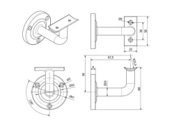 SOTECH Handlaufhalter ROBUST Schwarz Höhe 68 mm Ausladung 67,5 mm für Handläufe mit Ø 45 mm