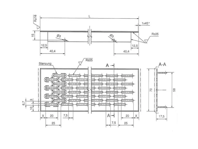 SOTECH Lüftungsgitter Lochung Oval Schwarz Eloxiert 900 mm
