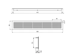 SOTECH Lüftungsgitter Schlitzlochung Aluminium 500 x 86 mm Edelstahloptik