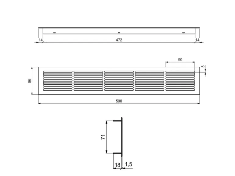 SOTECH Lüftungsgitter Schlitzlochung Aluminium 500 x 86 mm Edelstahloptik
