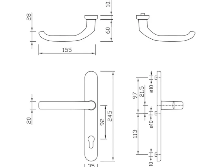 Splendoor Haustürdrückergarnitur Langschild Drücker-Drücker Weiß PZ 92 mm
