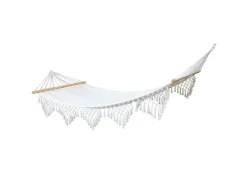 Svita Luxushängematte Mit Schmucksaum Boho Holzrahmen Macramé Baumwolle Beige