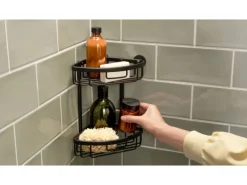 Tesa Aluxx Eckduschkorb zweistöckig Schwarz Matt inkl. Klebelösung