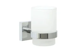 tesa® EKKRO Zahnbürstenhalter, verchromt, satiniertes Glas, inkl. Klebelösung, 9