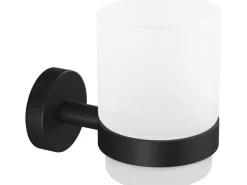 Tesa Moon Black Zahnputzbec. Halter Schwarz Matt Satiniertes Glas + Klebelösung