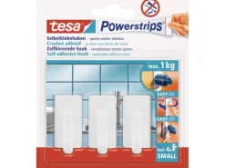 Tesa Selbstklebehaken Weiß abgerundet 3 Stück mit 4 x Powerstrips Small