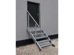 Treba Außentreppe Alaska 3 mit 6 Lochblechstufen 80 cm x 27 cm Aluminium