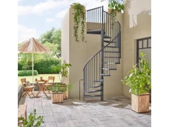 Treppen Intercon Außentreppe Modena Wendeltreppe Lava-Anthrazit Stahltreppe Mit 12 Stufen + Podest Durchmesser 120 cm