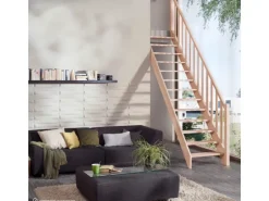 Treppen Intercon Holztreppe Casablanca Raumspartreppe Buche Massiv Naturbelassen Gerade Mit 80 cm Treppenbreite Einseitiges Geländer Ohne Setzstufen