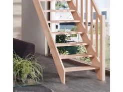 Treppen Intercon Holztreppe Casablanca Raumspartreppe Buche Massiv Naturbelassen Gerade Mit 80 cm Treppenbreite Einseitiges Geländer Ohne Setzstufen