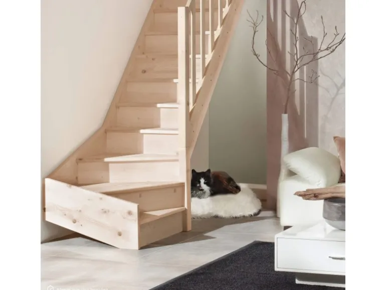 Treppen Intercon Holztreppe Casablanca Raumspartreppe Fichte Naturbelassen Rechtsgewendelt 80 cm Treppenbreite Einseitiges Geländer Mit Setzstufen