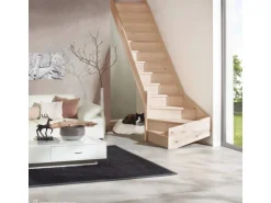 Treppen Intercon Holztreppe Casablanca Raumspartreppe Fichte Massiv Naturbelassen Linksgewendelt Mit 80 cm Treppenbreite Ohne Geländer Mit Setzstufen