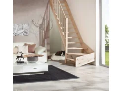 Treppen Intercon Holztreppe Casablanca Raumspartreppe Fichte Naturbelassen Linksgewendelt 60 cm Treppenbreite Einseitiges Geländer Ohne Setzstufen