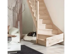 Treppen Intercon Holztreppe Casablanca Raumspartreppe Fichte Naturbelassen Linksgewendelt 60 cm Treppenbreite Einseitiges Geländer Mit Setzstufen